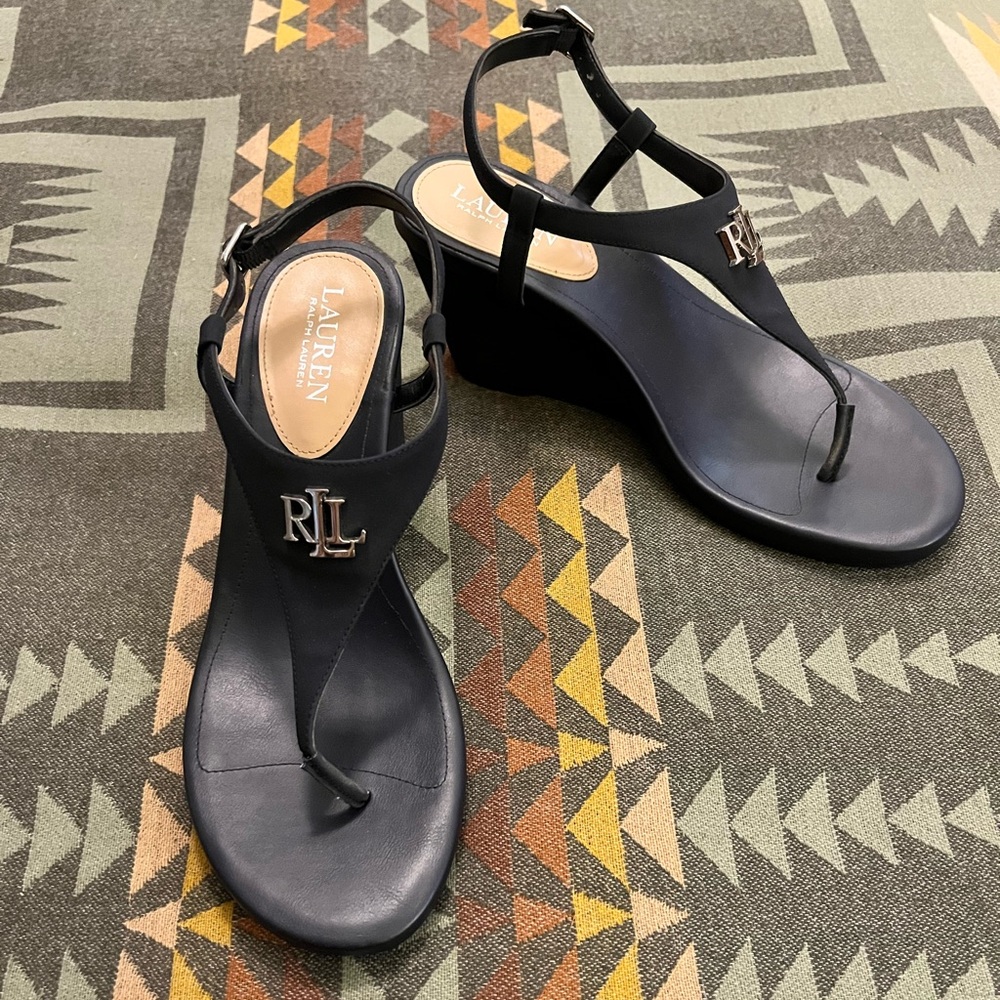 Lauren Ralph Lauren Navy Wedge Sandals